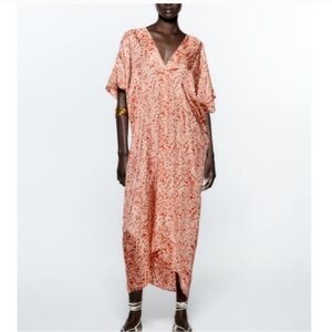 ZARA terracotta paisley printed tunic caftan boho vacation size L